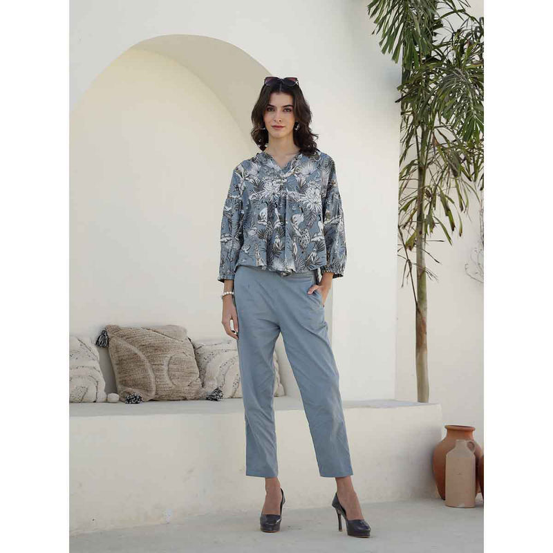 SAY Women Grey Pure Cotton Top and Pant (Set of 2) (S)