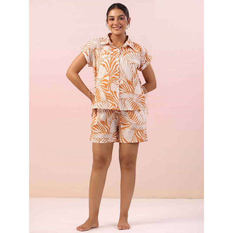 SANSKRUTIHOMES Women Green Cotton Floral Half Sleeves Night Suit (Set of 2) (S)