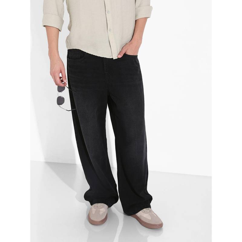 The Indian Garage Co Men Black Baggy Fit Solid Mid-Rise Eternity