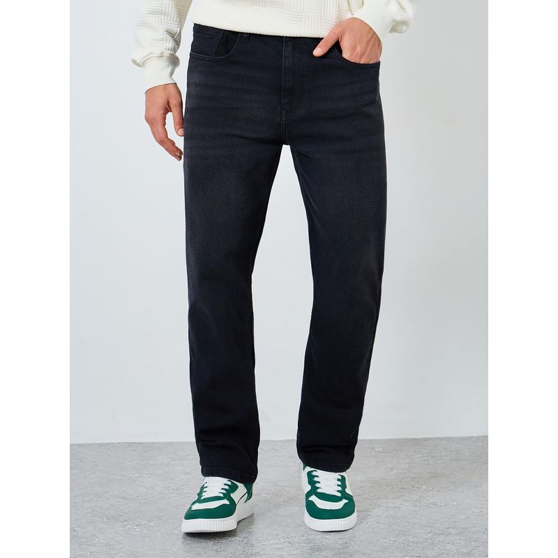 Styli Men Black Mid Wash Relaxed Fit Jeans (32)