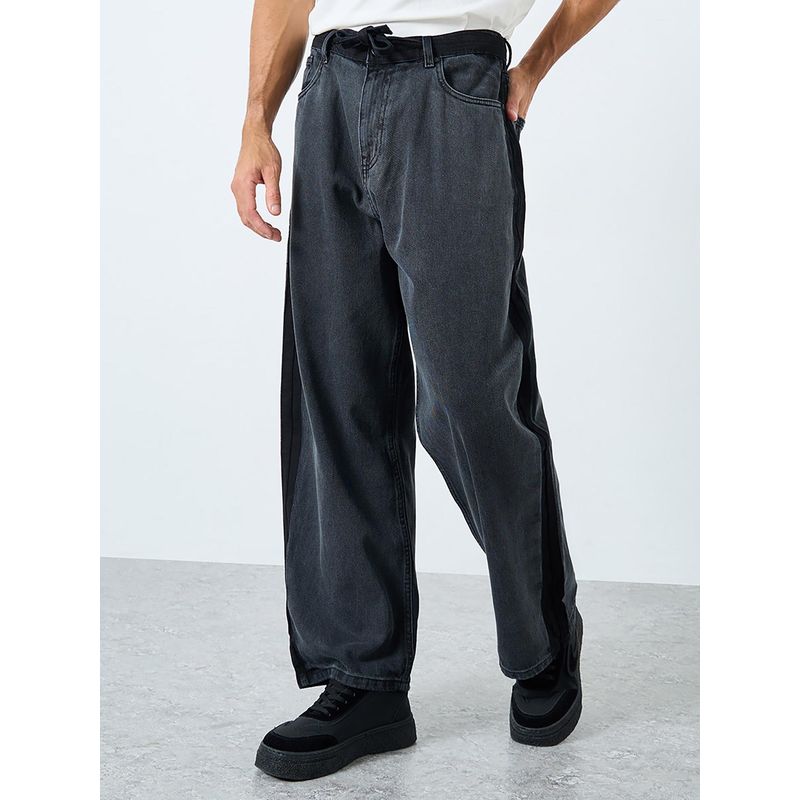 Styli Men Black Baggy Jeans with Contrast Side Wash (34)