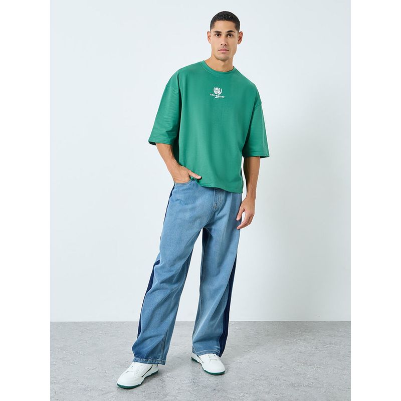 Styli Men Blue Baggy Jeans with Contrast Side Wash (36)