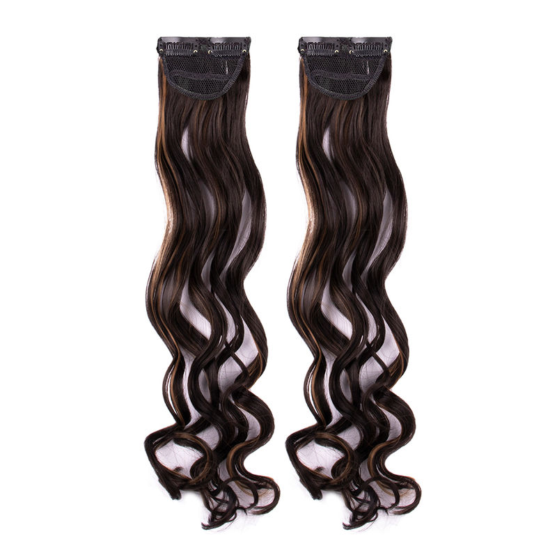 Streak Street Clip-in 20 Curly Dark Brown Side Patches With Golden Highlights (2pcs Set)