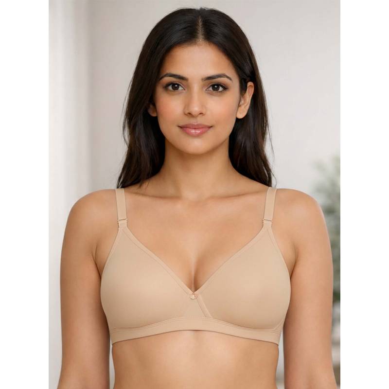 Groversons Paris Beauty Womens Wire-Free Half-Coverage Cotton Bra - Soft Support In Nude (32C)