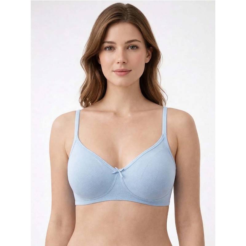 Groversons Paris Beauty Womens Half-Coverage Cotton Blend Bra - Soft Support In Soft Blue (34B)