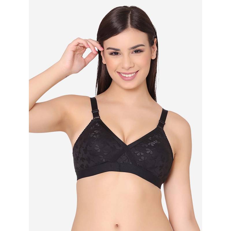 Groversons Paris Beauty Womens Wire-Free Full-Coverage Cotton Blend Bra In Black (34B)