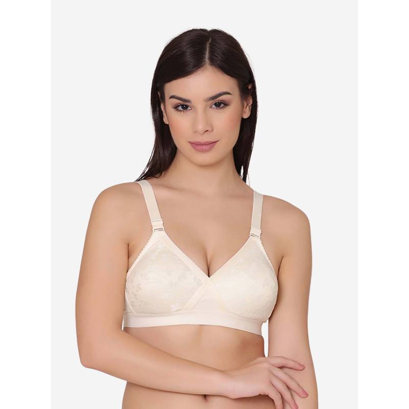 Groversons Paris Beauty Womens Wire-Free Full-Coverage Cotton Blend Bra In Butter (40B)