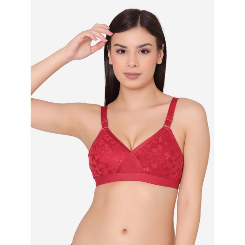 Groversons Paris Beauty Womens Wire-Free Full-Coverage Cotton Blend Bra In Red (42B)