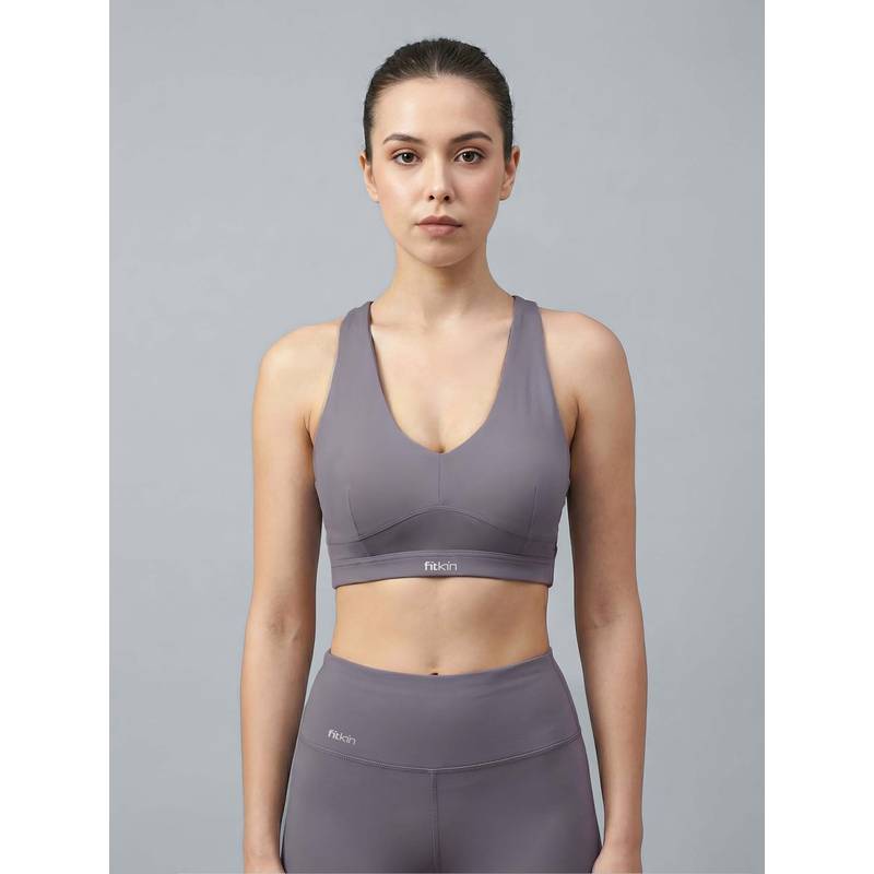 Fitkin Women Criss Cross Back Mauve - Medium Support Gym And Yoga Bra (S)