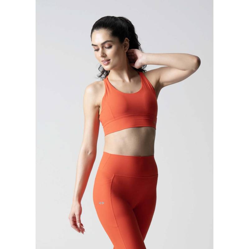 STRCH Nylon Womens Criss-Cross Gym Sports Bra Orange (L)