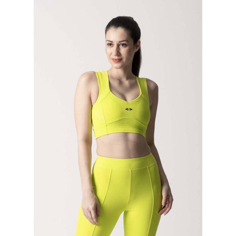 STRCH Nylon Womens Reflective Gym Sports Bra Neon Green (M)