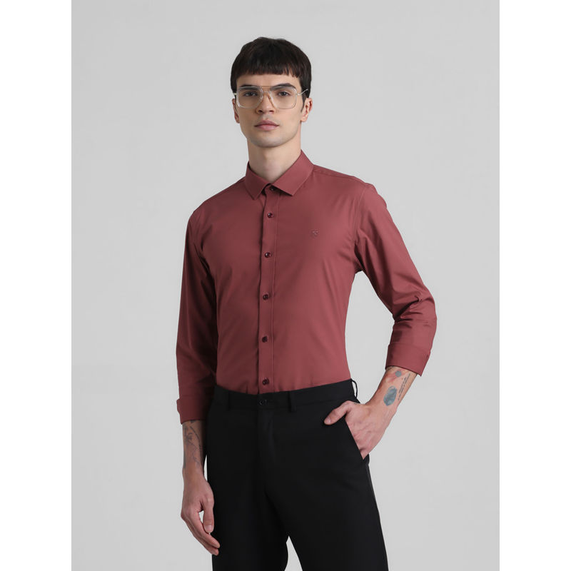 Jack & Jones Mens Dusty Rose Pink Solid Slim Fit Shirt (M)