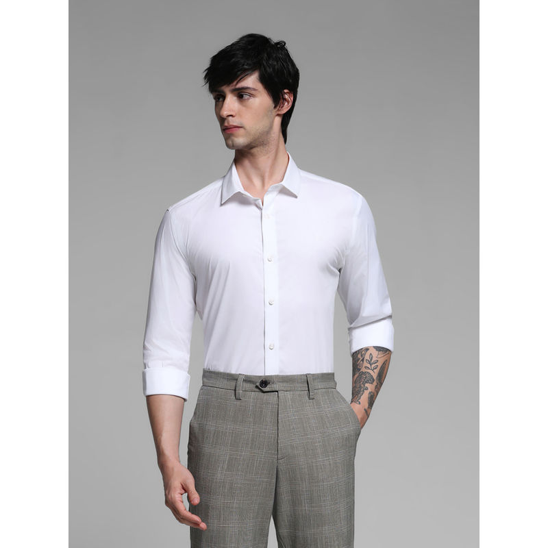Jack & Jones Mens White Solid Slim Fit Shirt (S)