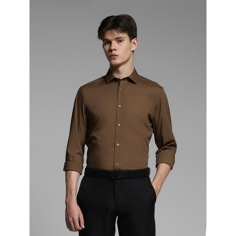 Jack & Jones Mens Brown Solid Slim Fit Shirt (2XL)