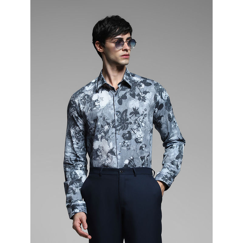Jack & Jones Mens Grey Floral Print Slim Fit Shirt (S)