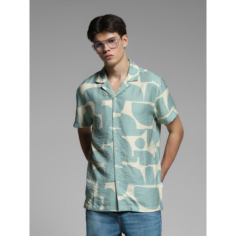 Jack & Jones Mens Green Comfort Fit Printed Shirt (S)