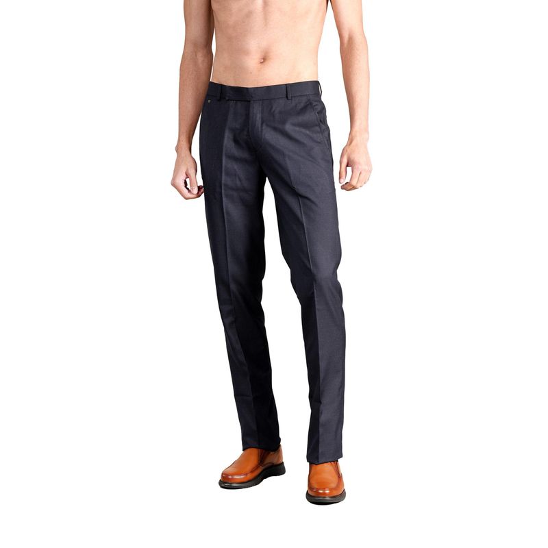 Buy Cantabil Men Navy Blue Self Design Formal Trouser Online