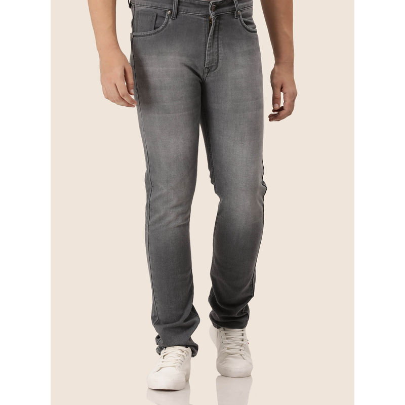 AM SWAN Premium Mens Grey Dirty Wash Regular Fit Jeans (34)