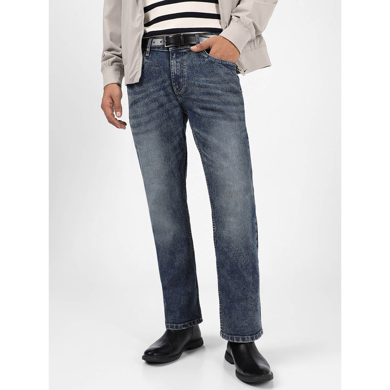 Urbano Fashion Mens Dark Blue Washed Straight Stretchable Jeans (28)