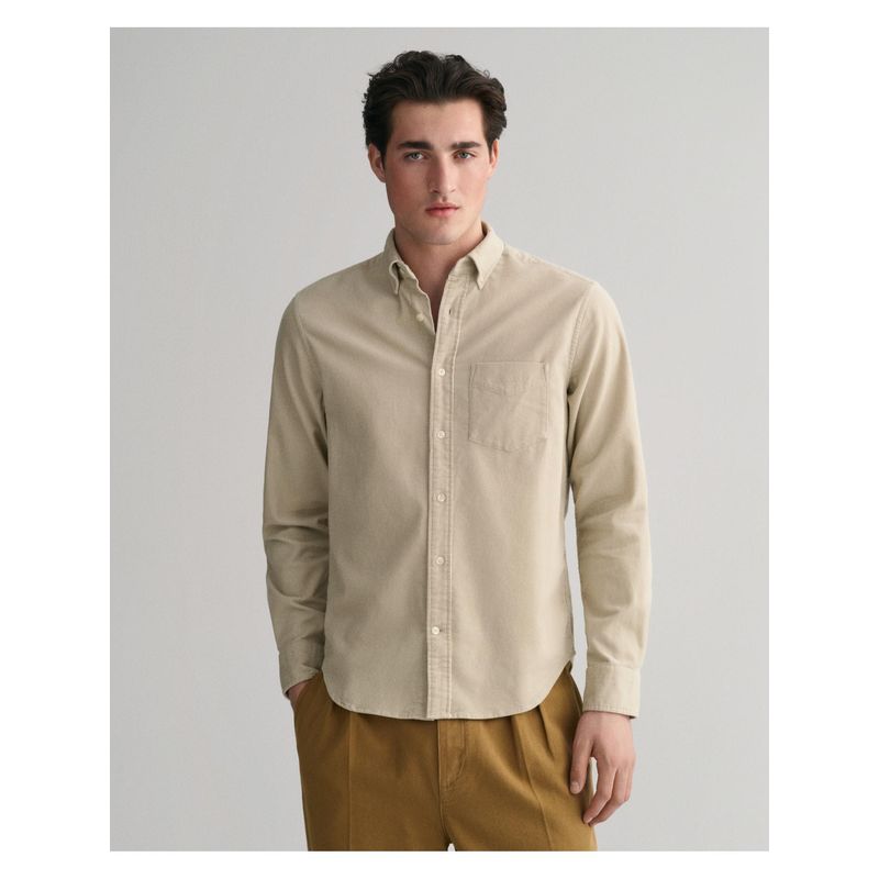 GANT Men Beige Solid Button-Down Collar Full Sleeves Corduroy Shirt (2XL)
