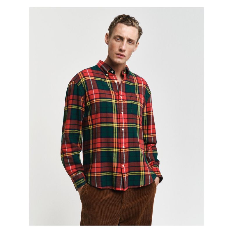 GANT Men Red Checked Button-Down Collar Full Sleeves Shirt (M)