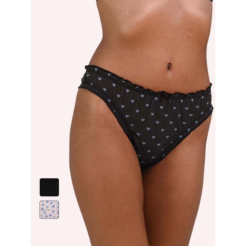 TFW Women Mesh Printed Thongs Panties (Pack of 3) (S)