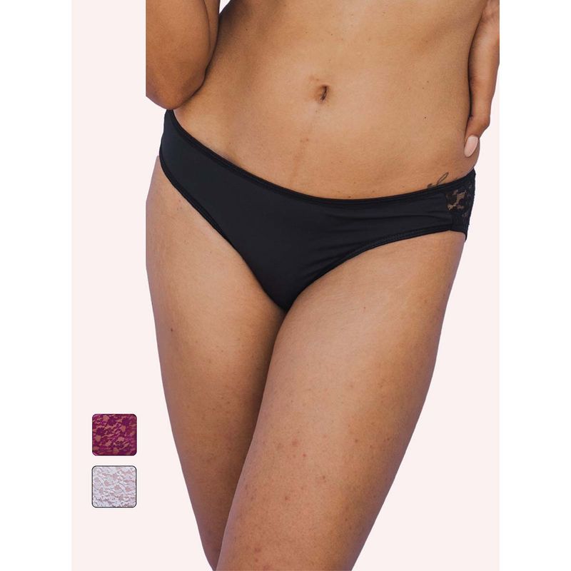 TFW Women Lace Bikini Panties with Solid Fabric Front (Pack of 3) (S)