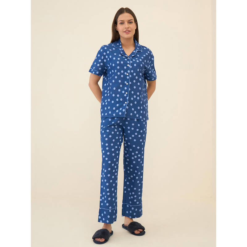 Buy Sweet Dreams Women Blue Printed Front Open Pyjama (Set of 2) Online