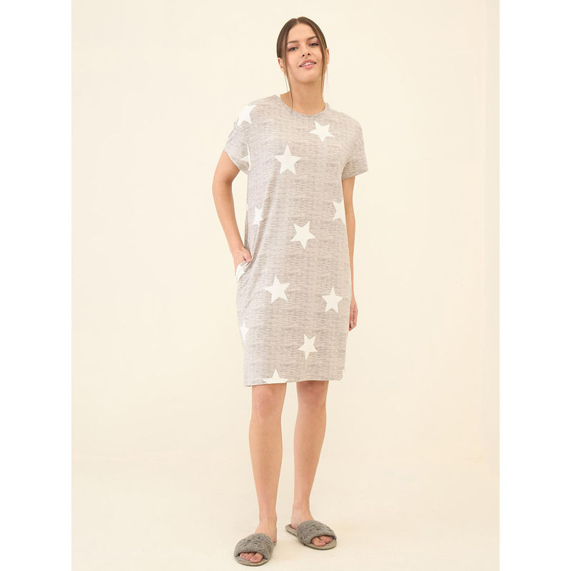Sweet Dreams Women Grey Printed Short Sleeve Short Dress (XS)