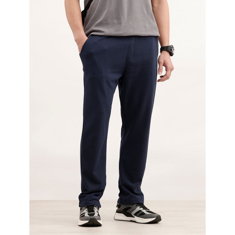 WROGN Men Navy Blue Solid Regular Fit Knitted Trackpant (32)
