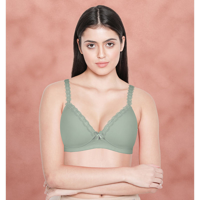 Shyaway Taabu By Shyaway Bay Green Lace Strap Padded Wirefree T-Shirt Bra (32C)