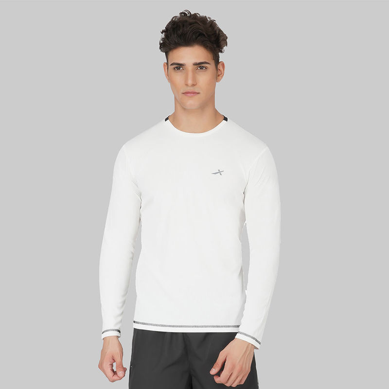 Vector X White Polyester Regular Fit Sports T-Shirt for Men (L)
