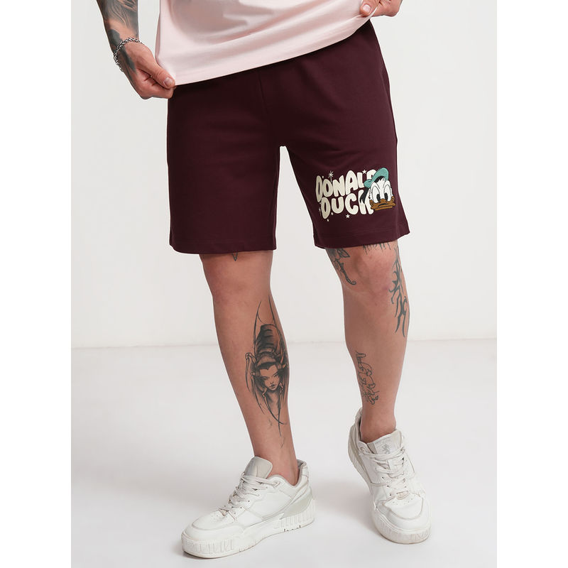 HIGHLANDER Men Disney Donald Duck Maroon Relaxed Fit Shorts (30)