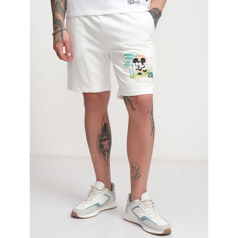 HIGHLANDER Men Disney Mickey Off White Relaxed Fit Shorts (32)