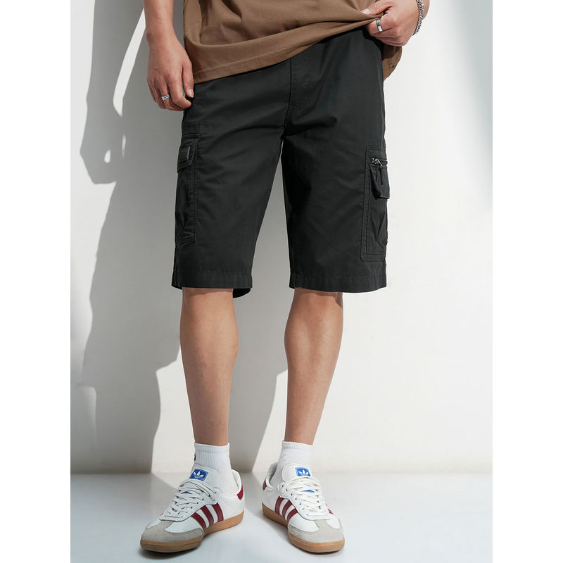 HIGHLANDER Men Black Solid Regular Fit Cargo Shorts (36)
