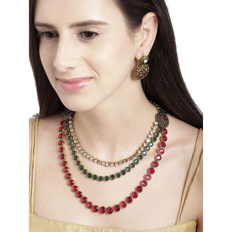 Zaveri Pearls Multicolor And Multistrand Long Traditional Necklace And Earring Set Zpfk6136 Buy 