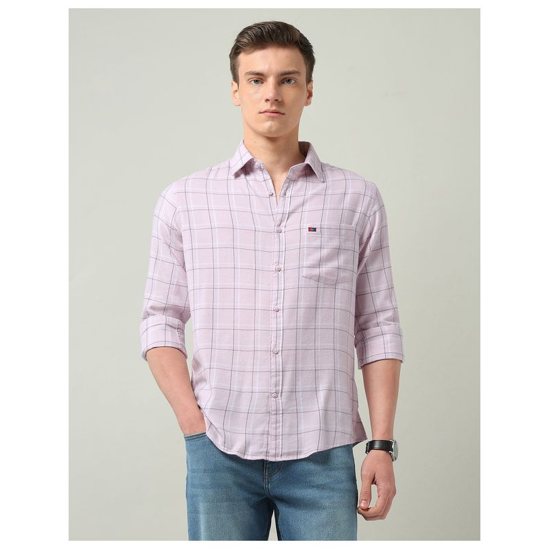 AD By Arvind Windowpane Checked Regular Fit Lavender Shirt (39)
