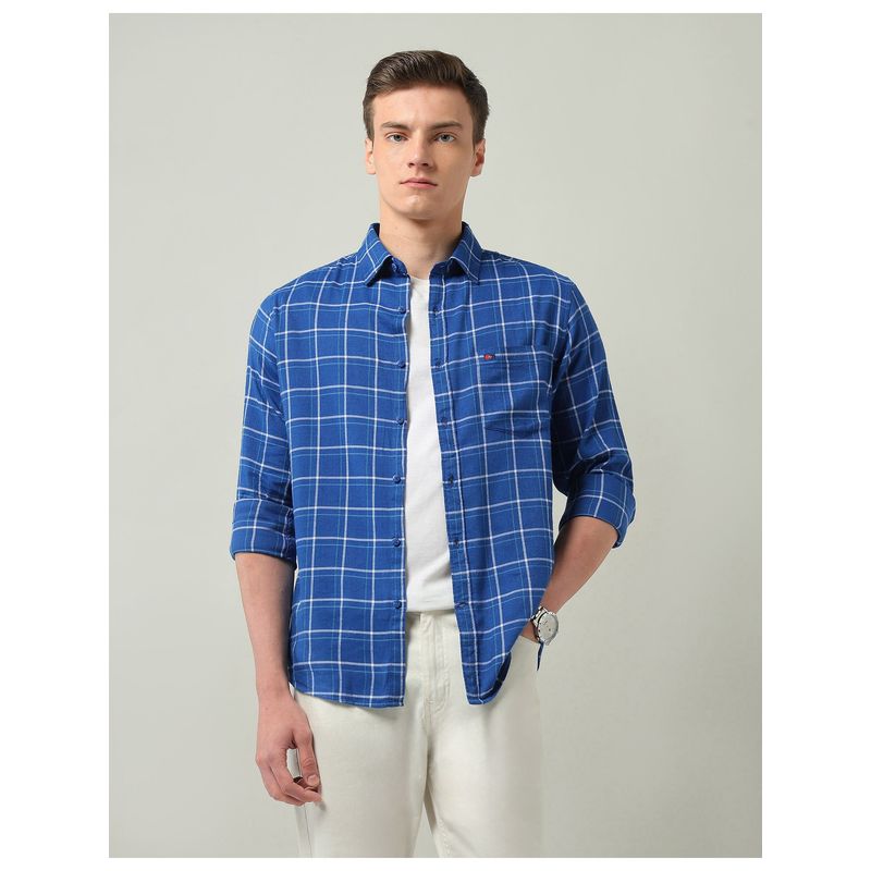 AD By Arvind Windowpane Checked Regular Fit Indigo Shirt (39)