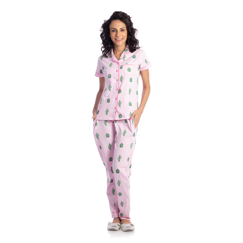 Nite Flite Women's Cool Cactus Cotton Pyjama Set - Pink (XL)