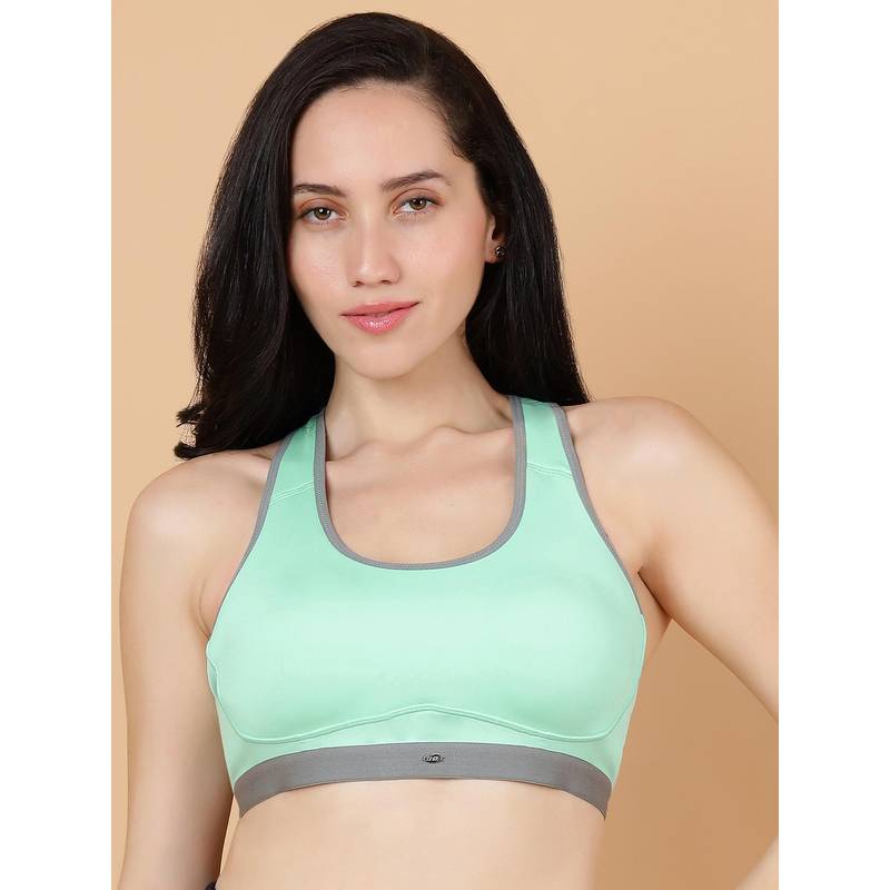 SOIE Womens Blue Padded Non Wired Full Coverage Sports Bra (XL)