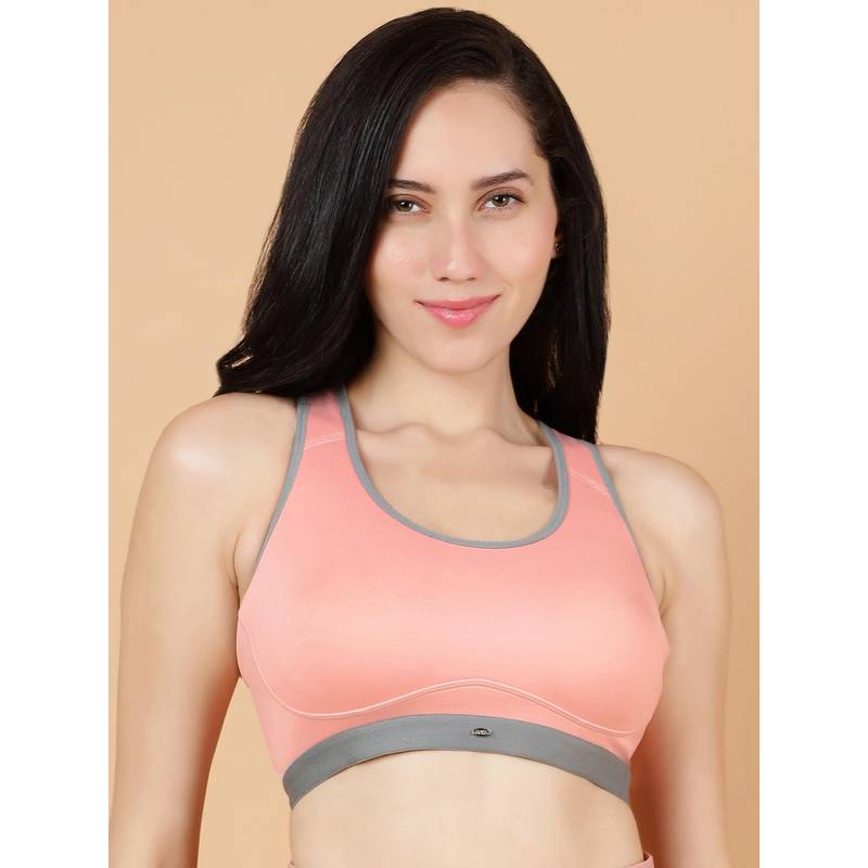 SOIE Womens Peach Padded Non Wired Full Coverage Sports Bra (S)