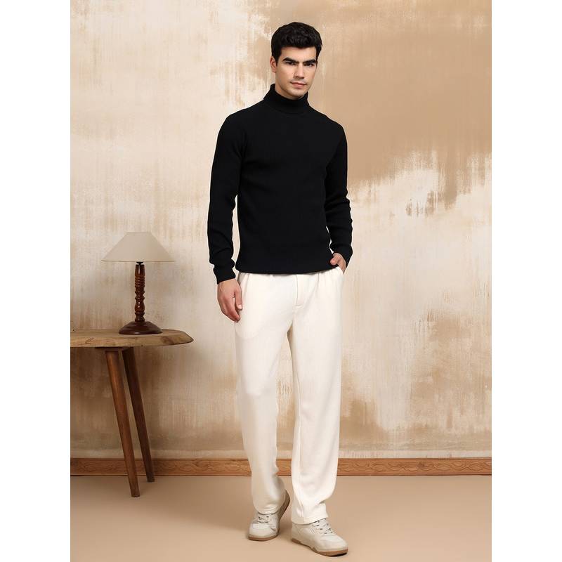 Kvetoo Men's Cotton Turtle Neck Black Sweater (M)