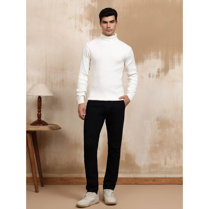 Kvetoo Men's Cotton Turtle Neck White Sweater (M)