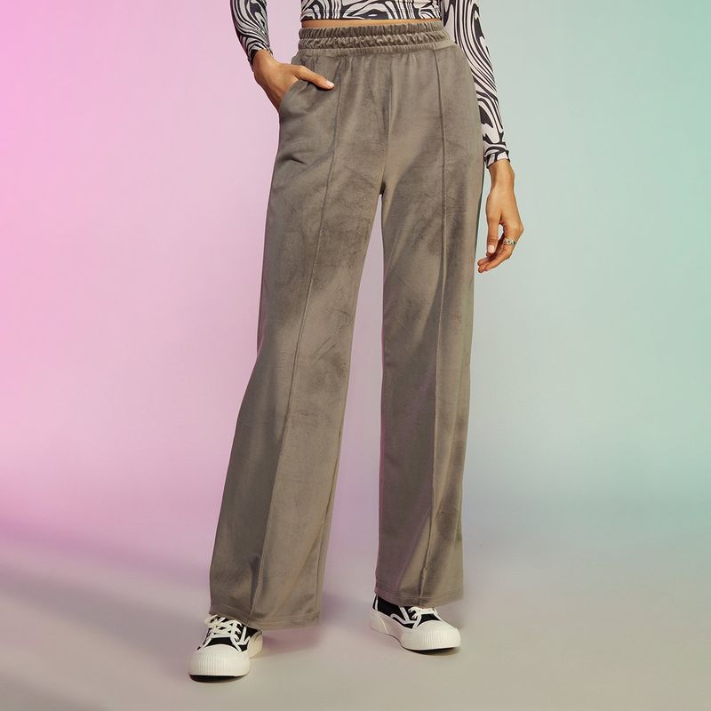 MIXT by Nykaa Fashion Grey Flared Relaxed Fit Pants (30)