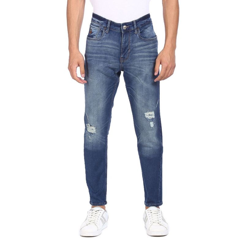U.S. POLO ASSN. Men Blue Brandon Slim Fit Distressed Jeans (34)