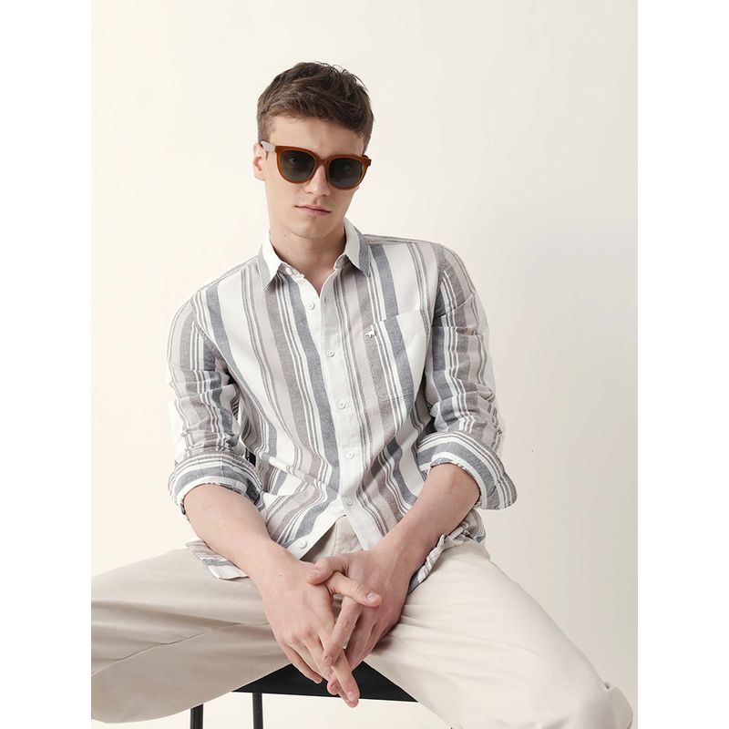 THE BEAR HOUSE Men White Cotton Collar Neck Shirt (L)