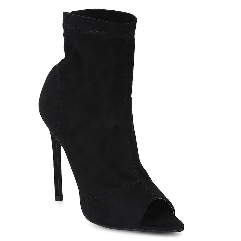 Truffle Collection Black Micro Peep Toe Stiletto Ankle Length Boots UK 3