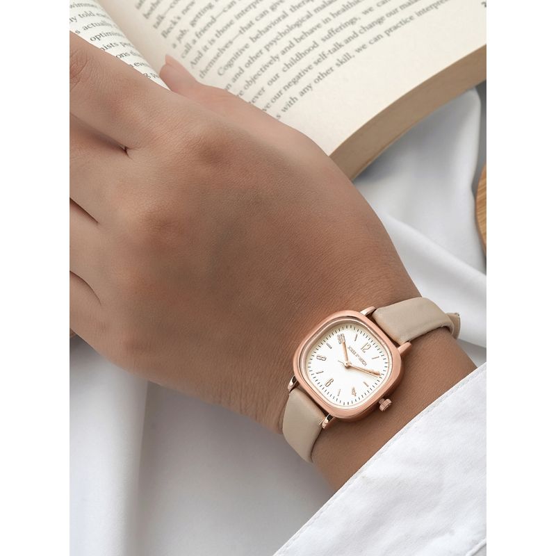 Joker & Witch Cinque Rose Gold Beige PU Strap Watch