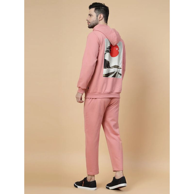 RIGO Men Cotton Fleece Peach Full Sleeves Hoodie and Trackpant (XL)