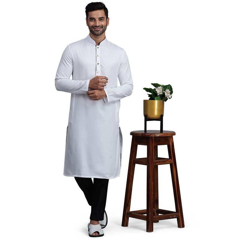 THE KURTA COMPANY Mens Classic White Regular Fit Solid Kurta For Haldi (36)